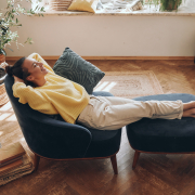 vecteezy top view of happy woman keeping eyes closed while relaxing 13691630