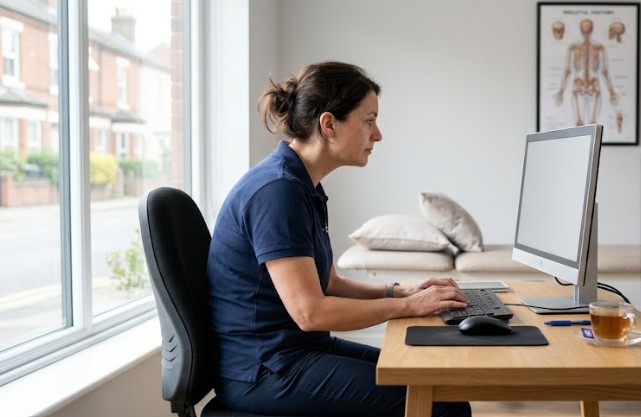 a healthcare woman having a poor forward head posture a healthcare woman having a poor forward head posture