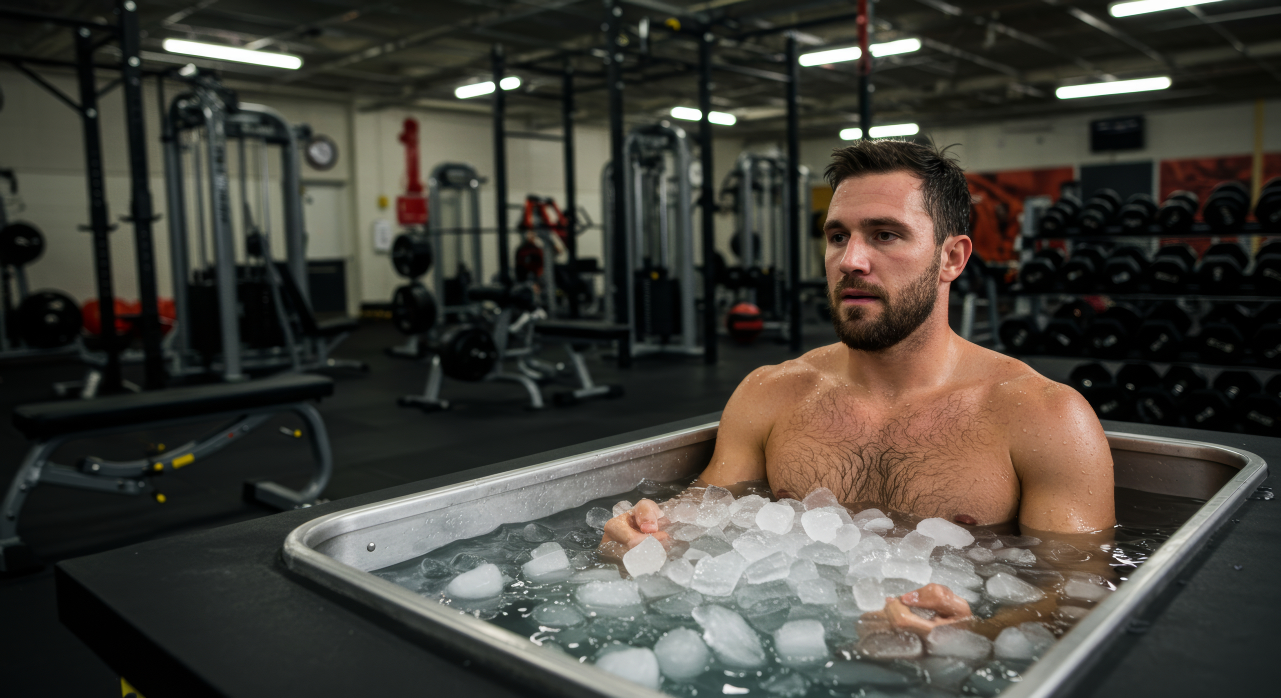 man taking ice after exercising at gym cold 71530792