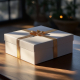 vecteezy a white gift for a desk worker with a golden bow on a wooden table 53736272