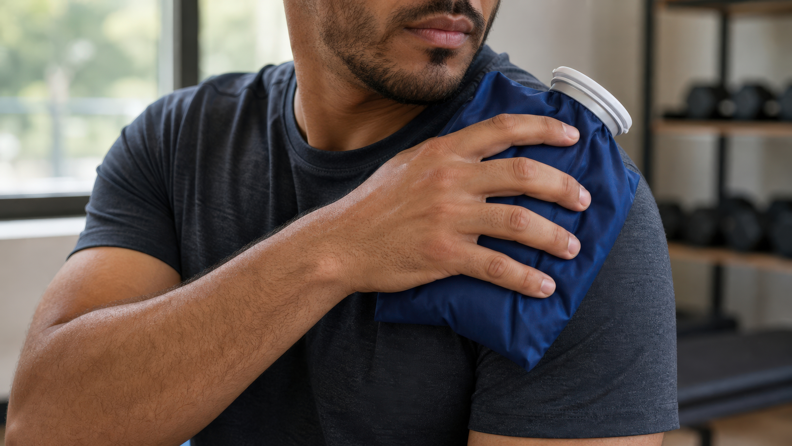Heat or ice for muscle soreness after a workout using a hot and cold therapy pack